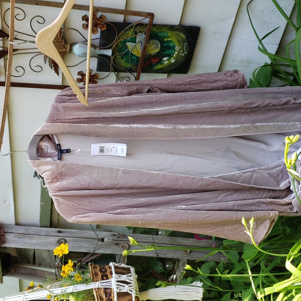 Eileen Fisher Silk blend Grey Velvet Shawl Collar Jacket Long Duster NWT sz M